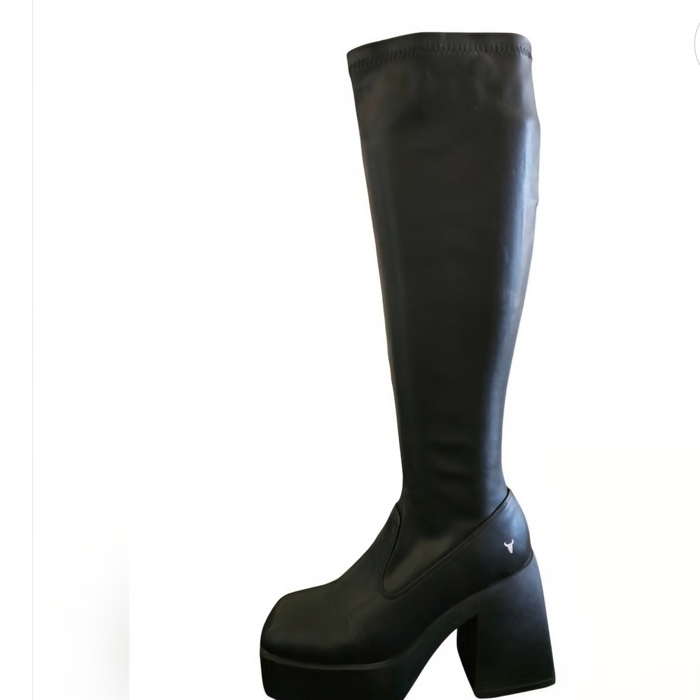 Windsor Smith Black Knee-High Platform Heeled Boots - Picture 2 of 14